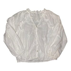 Lulumari Women's White Swiss Dot Ruffle Boho Hippie Elastic Cuff Hem Top (XL)